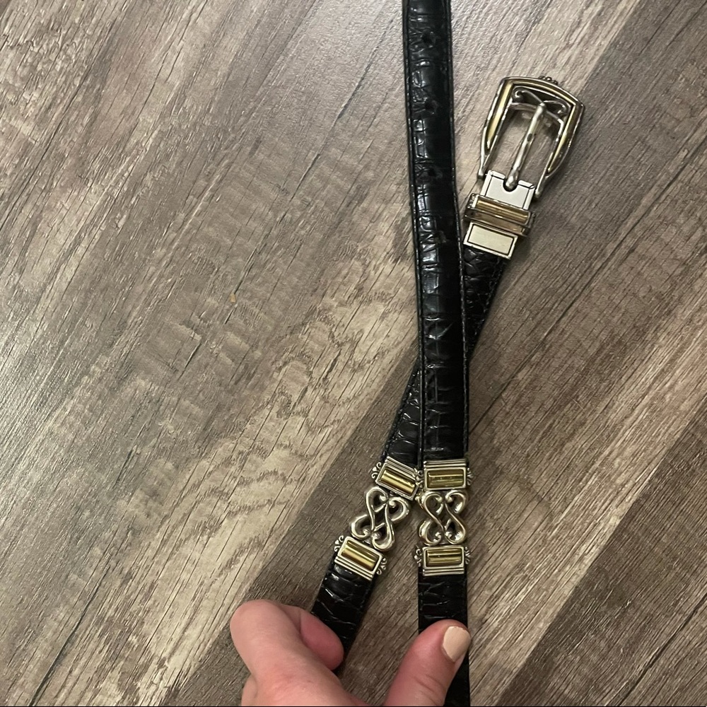 Brighton Reversible Leather Belt with Metal Detail Accents Brown Black
